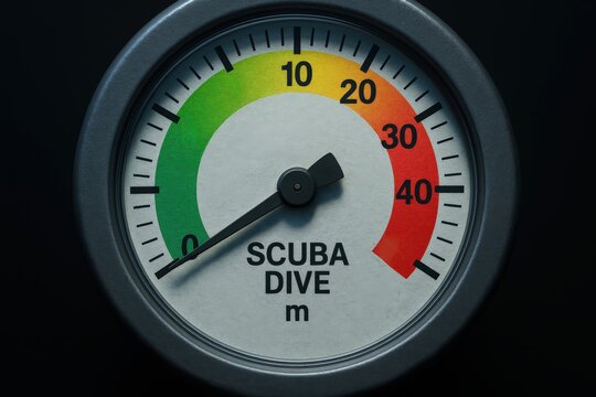 Scuba dive depth gauge showing varying levels for underwater exploration