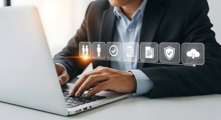 Business technology security concept with digital access control on laptop screen image