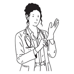 HAND DRAWN LINE ART DOCTOR NURSE BLACK AND WHITE1