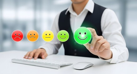 Customer satisfaction survey with emoticons highlighting a positive feedback experience