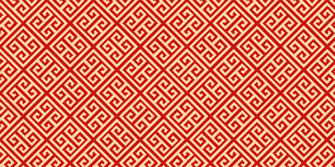 Chinese seamless pattern traditional style collection or japanese poster oriental geometric festive ornament for lunar Chinese new year decoration in Red and golden abstract asian  Vintage  background