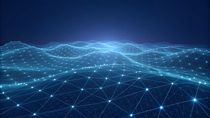 Abstract digital network grid with glowing blue lights and connections