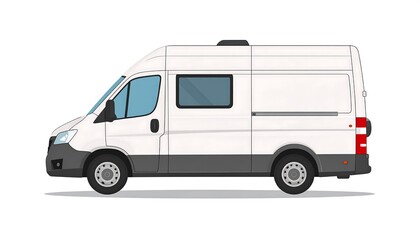 Side view of a white camper van.  Simple design