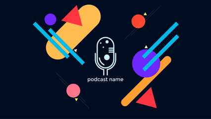 ABSTRACT TEMPLATE PODCAST MICROPHONE FLAT COLOR LIQUID DESIGN BACKGROUND VECTOR. GOOD FOR COVER DESIGN, BANNER, WEB,SOCIAL MEDIA