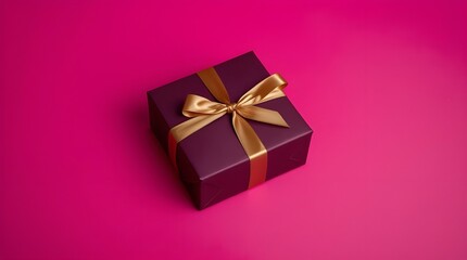 Obraz premium Vibrant Purple Gift Box with Golden Yellow Ribbon
