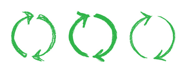 Set of hand drawn recycle arrow icon Recycling resources symbol Reuse of materials, zero waste, green environment, saving the planet