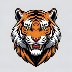 Tiger head mascot logo for t-shirt, fierce expression, bold black outline, esport style, transparent background PNG

