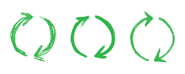 Set of hand drawn recycle arrow icon Recycling resources symbol Reuse of materials, zero waste, green environment, saving the planet