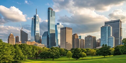 Fototapeta premium clean stylish elegant modern detailed professional high quality Skyscrapers in a Park