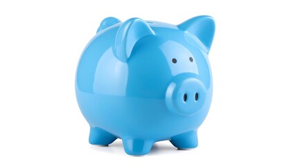 Blue piggy bank on white background