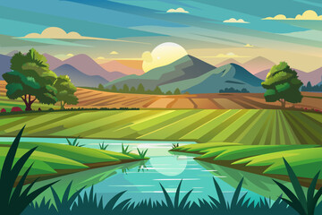 Fototapeta premium Countryside Field Background With Light Reflection