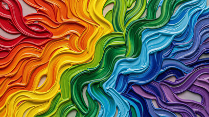 Fototapeta premium Vibrant Rainbow Impasto Oil Painting: Abstract Swirls, Textured Canvas, Joyful and Energetic Artwork