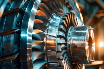 Close up of turbine blades rotating inside industrial machine