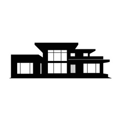 a black silhouette of a modern, two-story house with a flat or slightly sloped roofline., house, architecture, building, icon, home, wood, wooden, vector, illustration, symbol, design, sky, sign, beac