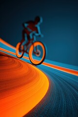 Obraz premium BMX biker showcasing speed on neon orange ramp with glowing blue effects