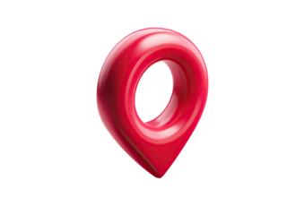 A glossy, 3D rendered, vibrant red location pin