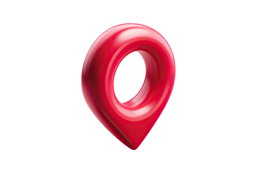 A glossy, 3D rendered, vibrant red location pin - Powered by Adobe