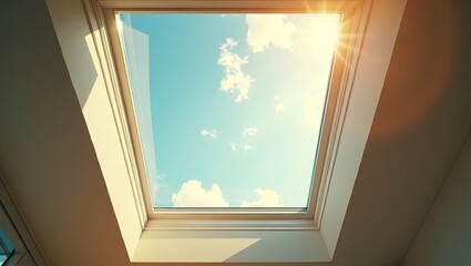 Fototapeta premium Sunlight streams through a skylight window.