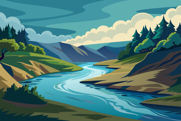 Hand Drawn River Background With Layered Shadows