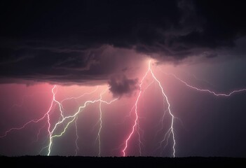 Clashing green and red lightning bolts illuminate a dark, stormy sky,  storm,  red