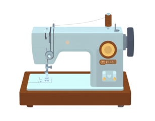 Flat Minimal Vector of Retro Sewing Machine with Thread Spool and Needle, Top-Down Angle, Transparent Background PNG