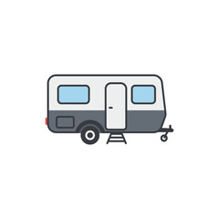  Colorful camper trailer with steps out black line icon no white color