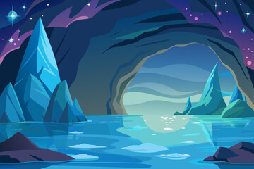 Ocean Cave Background With Sparkles