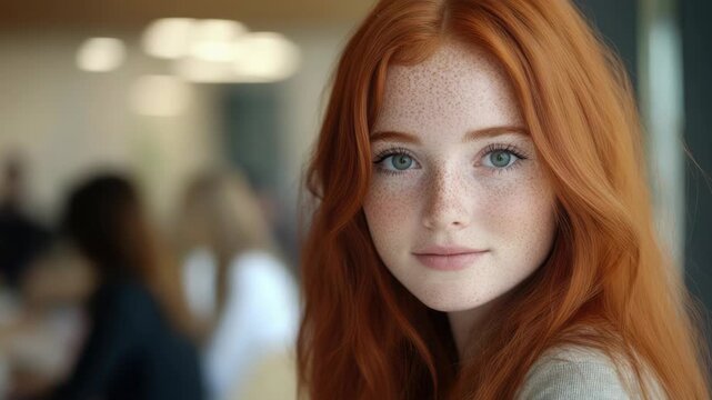 Close-up portrait of a person with bright red hair