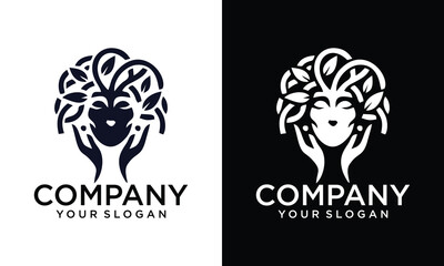 Creative Beautiful woman luxury line art premium vector logo design