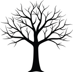 Bare tree silhouette isolated on transparent background