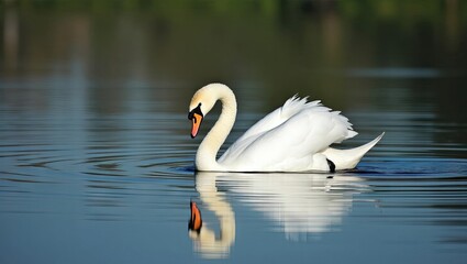 Obraz premium Graceful swan gliding on tranquil water.
