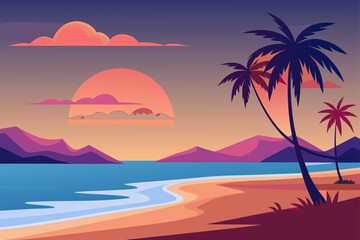 Obraz premium Sunset Beach Background With Minimal Color Palette