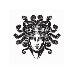 Medusa Head with Serpent Hair Ancient Myth Vector Art on white background