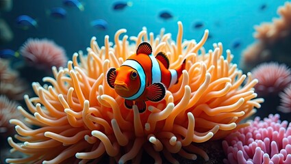 Orange clownfish nestled amongst an anemone.