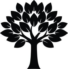 Obraz premium Stylized black tree silhouette with lush foliage isolated on transparent background