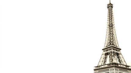 Vintage sepia-toned view of the iconic Eiffel Tower in Paris, isolated against a minimalist white background.