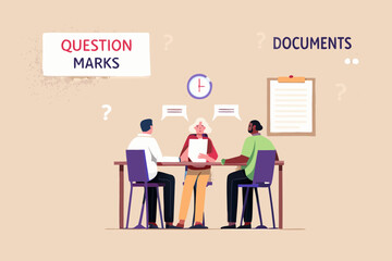 Team meeting discussing questions and documents