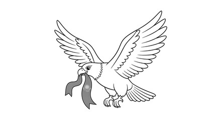 Obraz premium Line art illustration: soaring eagle carrying Kazakhstan flag ribbon; patriotic, symbolic, vector graphic.