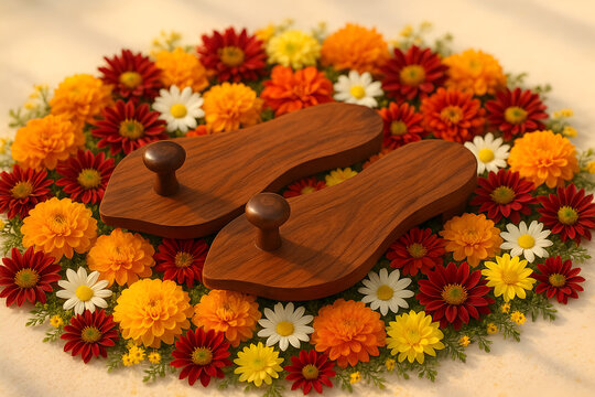 Guru JI traditional indian wooden sandals known as paduka carved from polished brown wood
