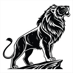 Stylized white lion roaring on a black background