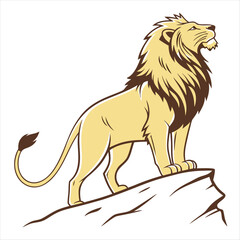 Majestic lion standing proudly on a rock against a black background