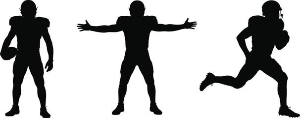 American football player silhouette set, running back, quarterback, athlete action poses, sports vector, football clipart, team sport illustration bundle