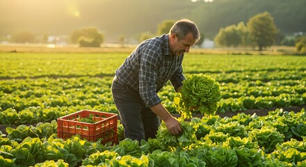 Farmer Harvesting Lettuce