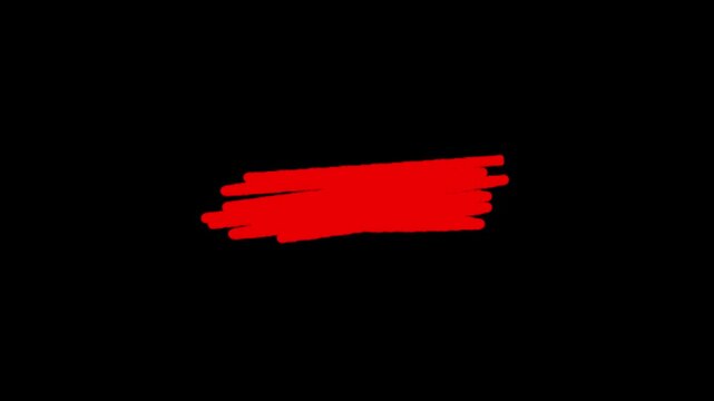 red fill stroke, thick red stroke sketch filling horizontally in animated motion on black screen perfect for video editing overlays infographic emphasis or highlight sections

