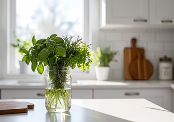Fresh Herbs in a Kitchen Jar