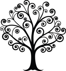 Decorative swirl tree silhouette isolated on transparent background
