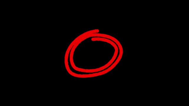 red circle stroke, bold red hand drawn circle sketch spinning in loop animation on black screen used for explainer icons infographic overlays and highlight transitions

