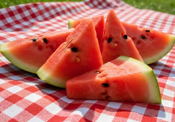 Freshly Cut Watermelon on Summer Picnic Blanket