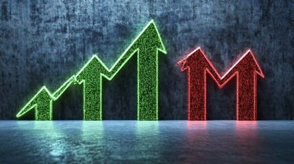 Glowing green and red arrows showing growth