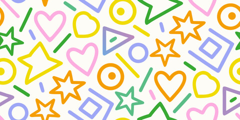 Playful geometric shapes and hearts pattern
